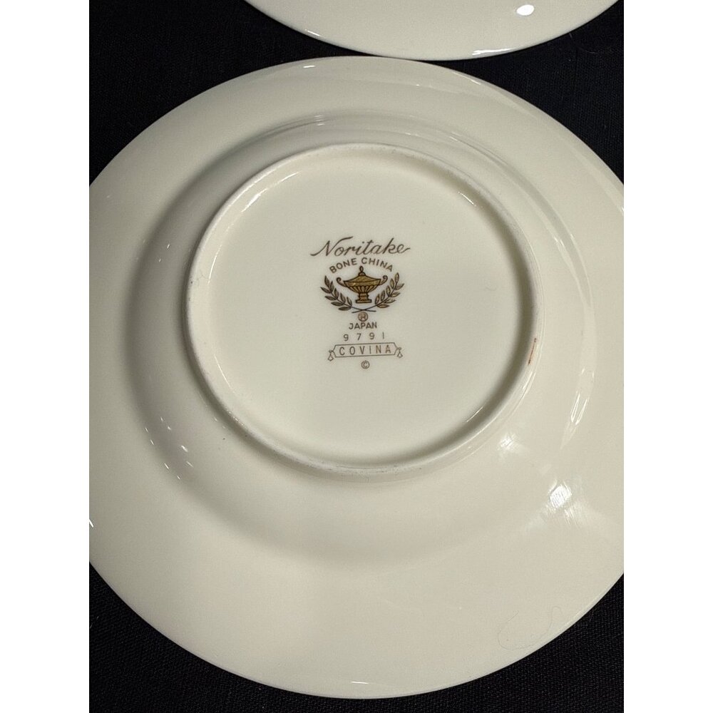 Set Of 6 Noritake Bone China Covina 9791 Saucers With Gold & Green Trim Vintage - Picture 6 of 13